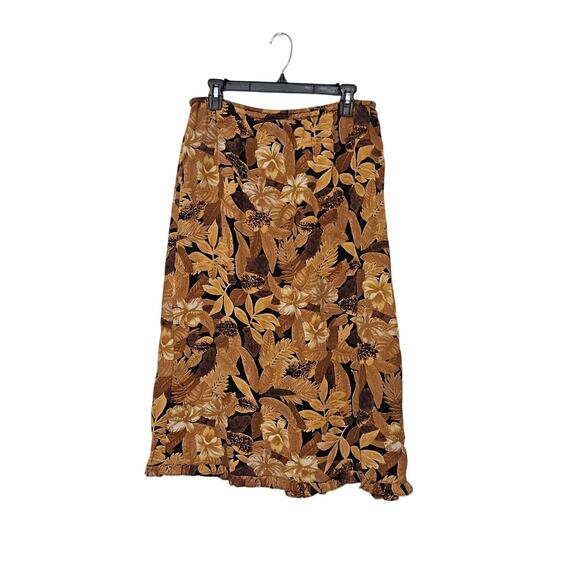 VTG 90s Chico's Designs Print Midi Skirt Brown Leaves Size Large 100% Rayon - Picture 1 of 7